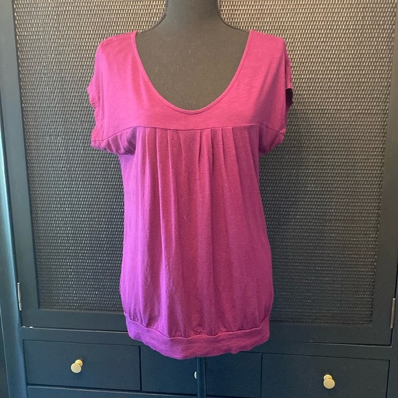 Loft Scoop Neck Cap Sleeve Zip Closure Banded Top - Picture 1 of 5